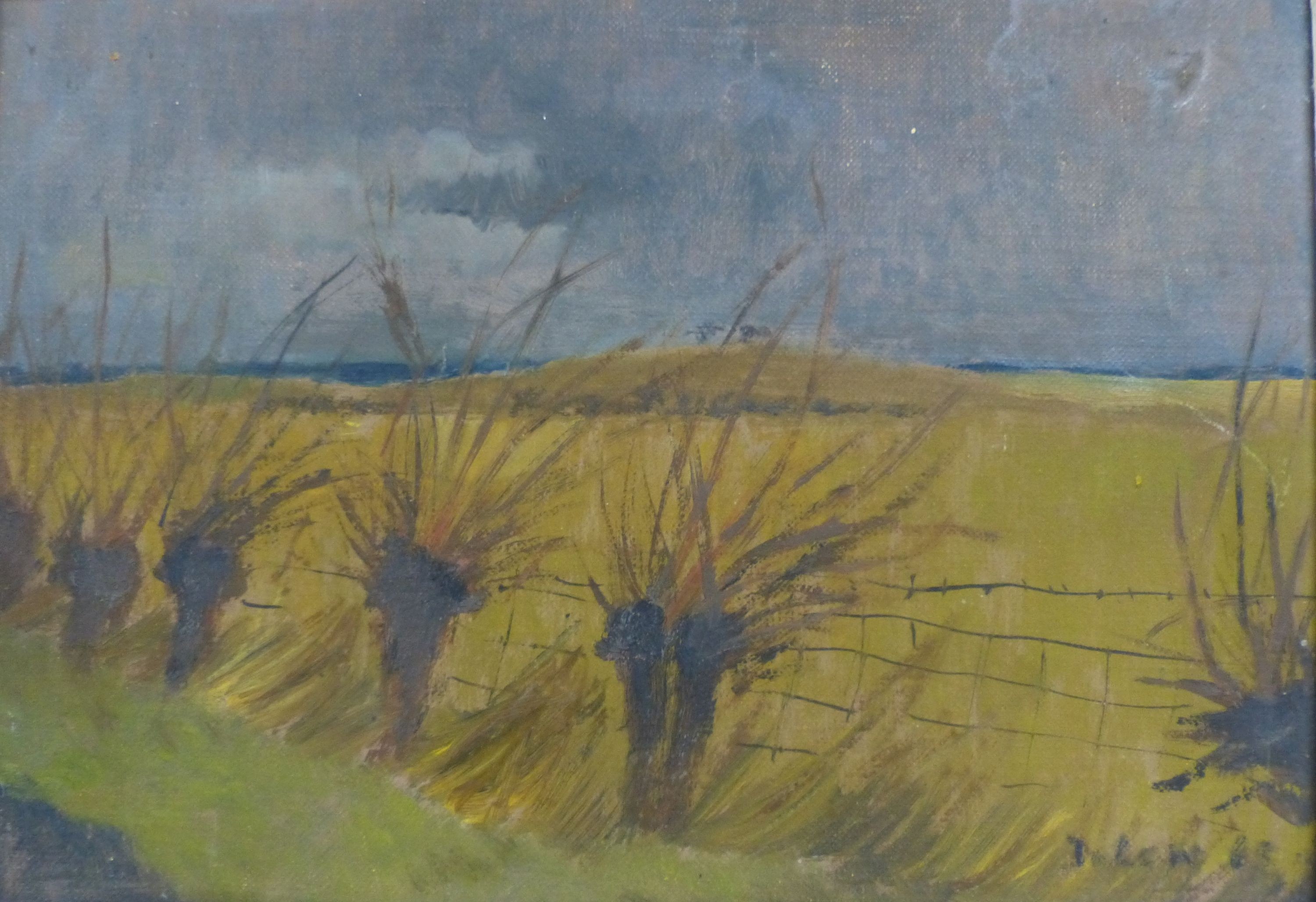 Diane Low (1911-1975), oil on board, Landscape with Chapel Bank, Stone-in-Oxney, signed and dated '65, 19 x 28cm